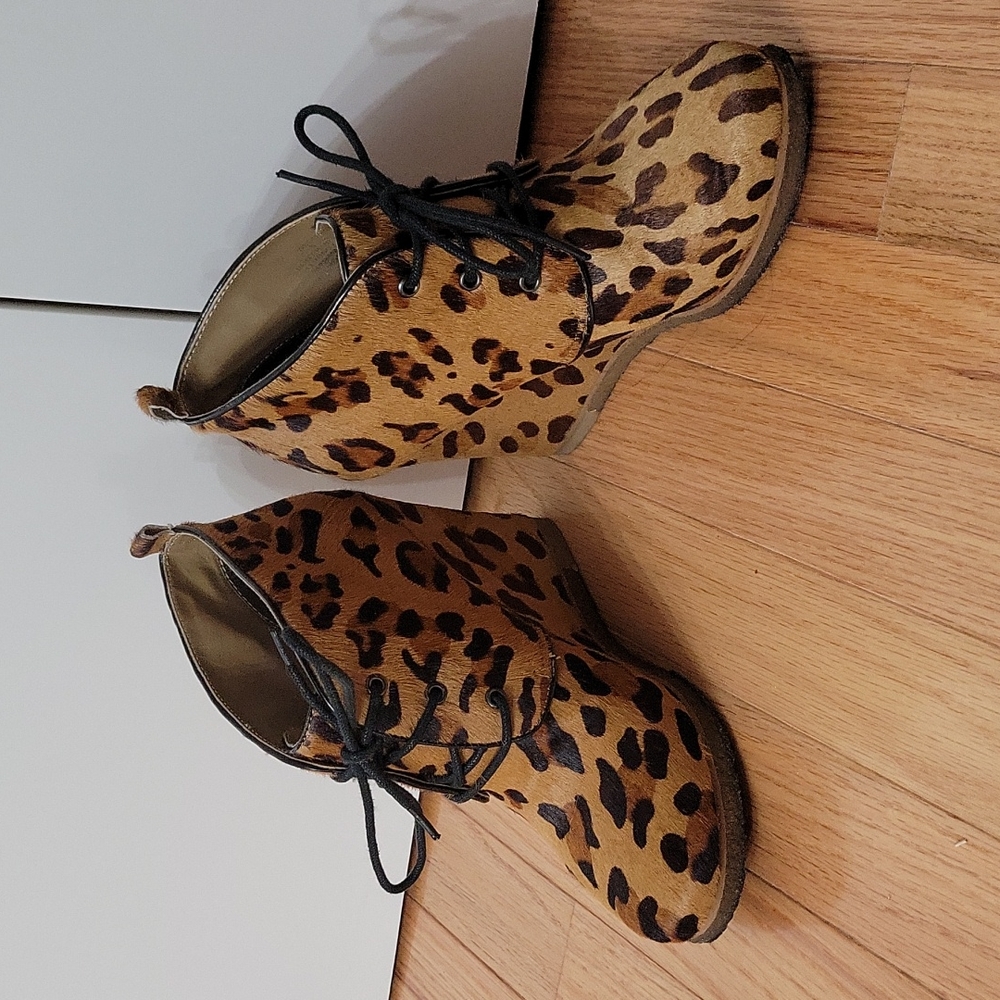 Shoemint Leopard Ponyhair Wedge Ankle Booties